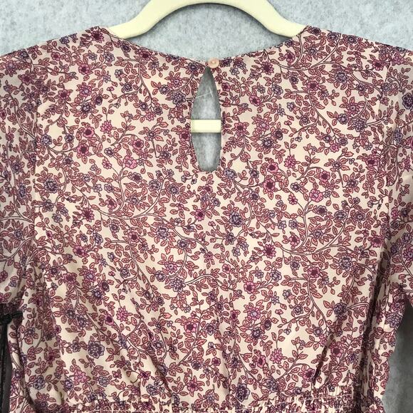 Japna Dress Small Pink Cream Paisley Wrap Flowy Puff Tie Belt Cottage Boho - Picture 13 of 15